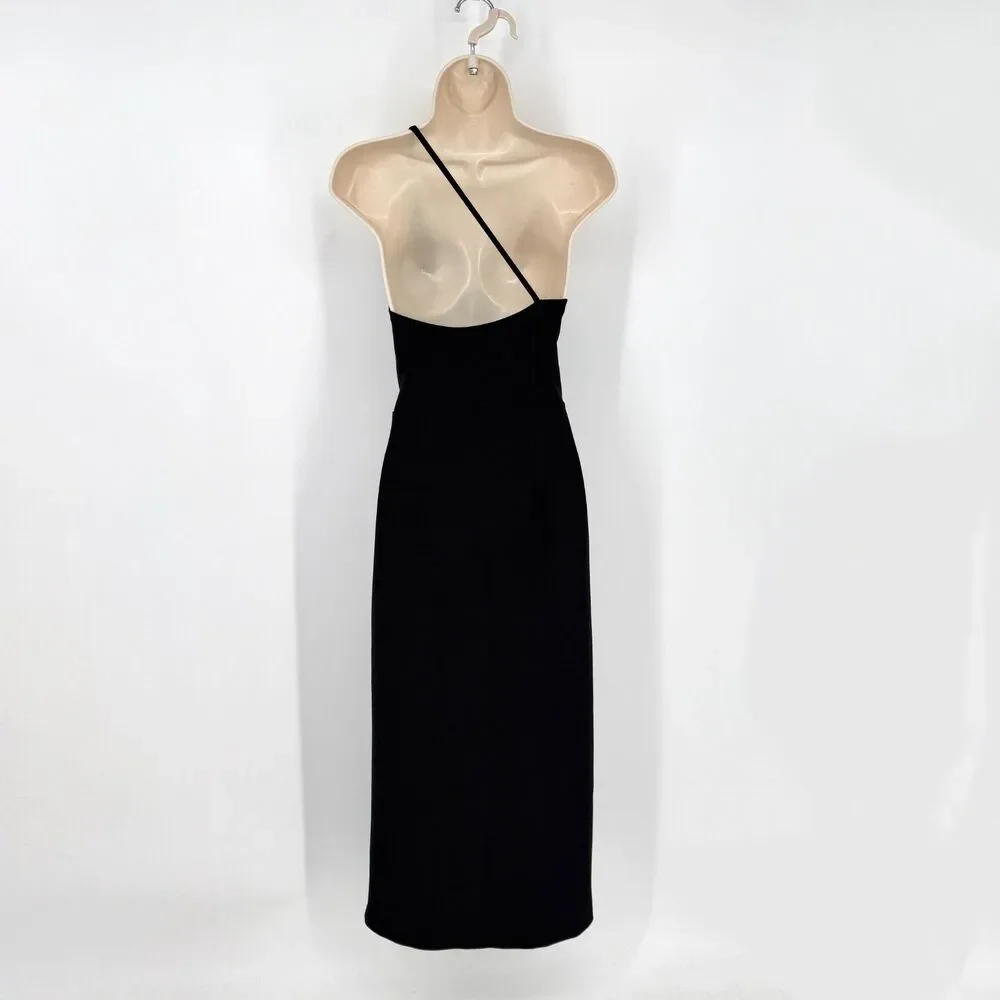 Abercrombie & Fitch Asymmetrical One-Shoulder Maxi Dress Sz M Black Elegant